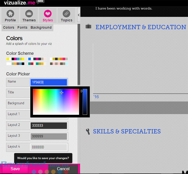 Thay đổi màu sắc giao diện CV