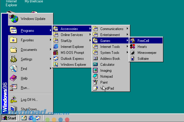 Menu Start của Windows 98