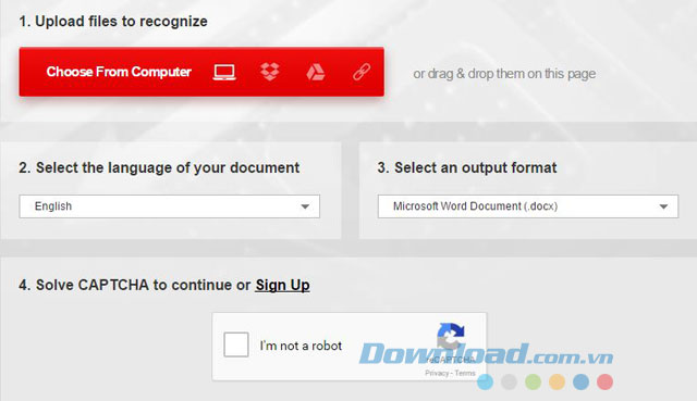 Giao diện ứng dụng Convertio OCR Online
