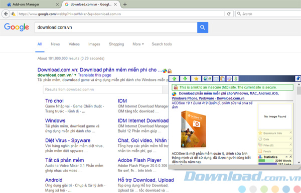 Giao diện của Interclue cho Firefox