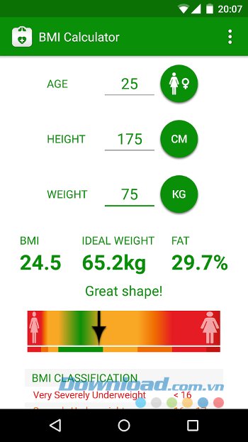 Giao diện ứng dụng BMI Calculator 