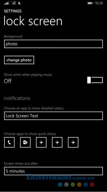 Các lựa chọn trong mục cài đặt