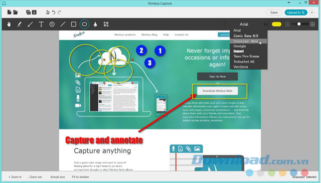 Giao diện phần mềmNimbus Screenshot Capture