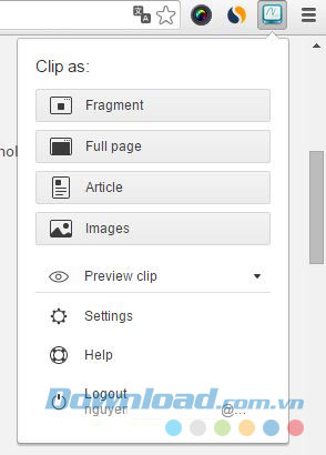 Các lựa chọn lưu nội dung của Nimbus Clipper