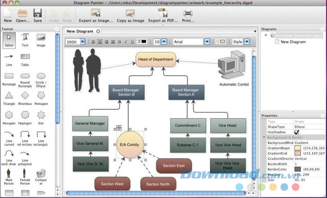 Giao diện phần mềm Diagram Painter cho Mac Giao diện phần mềm Diagram Painter cho Mac