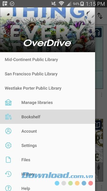 Menu ứng dụng OverDrive