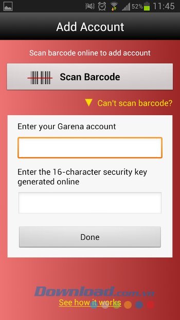Thêm tài khoản trên Garena Authenticator 