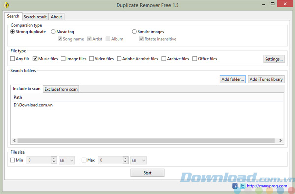 Giao diện của Duplicate Remover Free