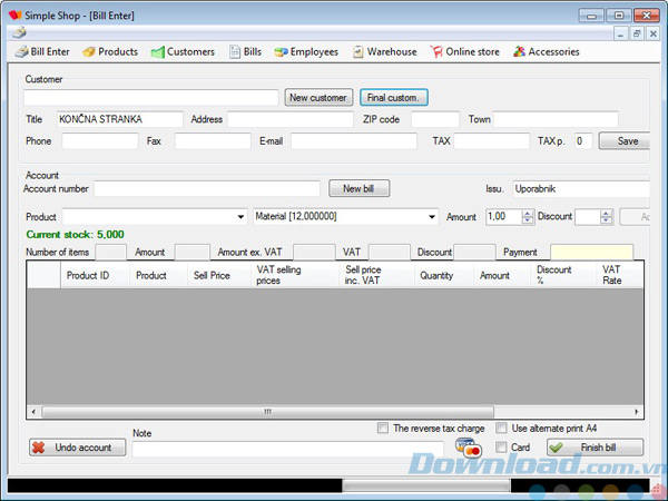 Tạo hóa đơn mới