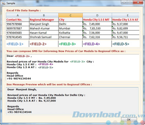 Giao diện của Bulk SMS Sender