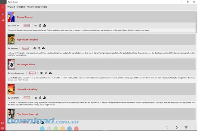 Giao diện ứng dụng Fanfic Reader 