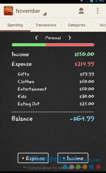 Spending Tracker với giao diện chi tiết các khoản chi tiêu 