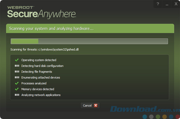 Quá trình quét virus của Webroot SecureAnywhere AntiVirus