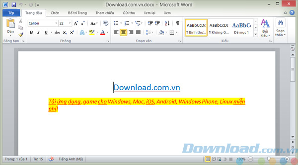 Giao diện tiếng Việt của Microsoft Word 2010