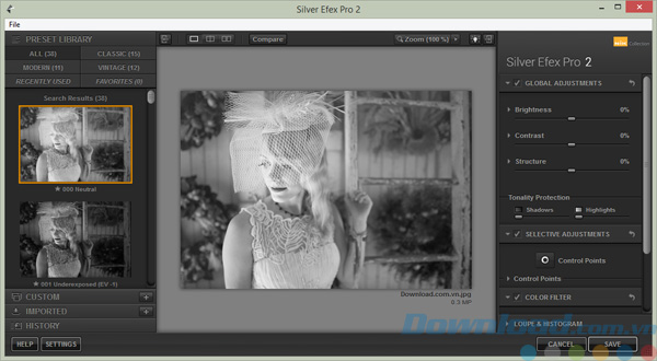 Giao diện của Silver Efex Pro