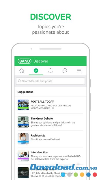 BAND với giao diện mục khám phá 