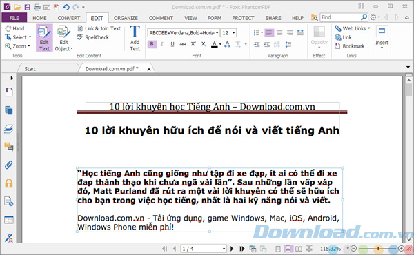 Tính năng chỉnh sửa PDF của Foxit PhantomPDF Standard Tính năng chỉnh sửa PDF của Foxit PhantomPDF Standard