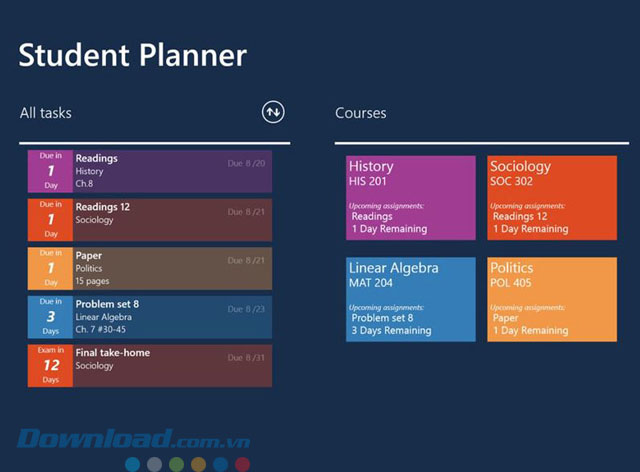 Giao diện ứng dụng Student Planner Giao diện ứng dụng Student Planner