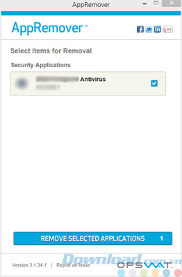 Chọn phần mềm diệt virus cần gỡ bỏ trong AppRemover Chọn phần mềm diệt virus cần gỡ bỏ trong AppRemover