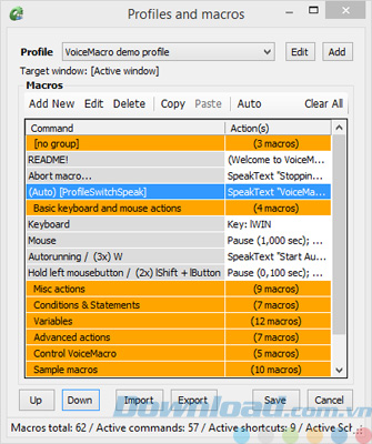 Cấu hình demo của VoiceMacro
