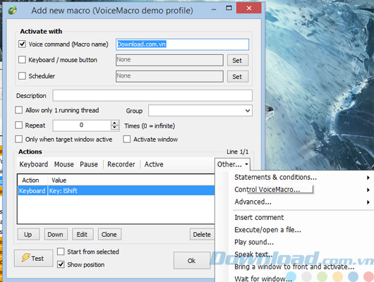 Tạo macro mới trong VoiceMacro