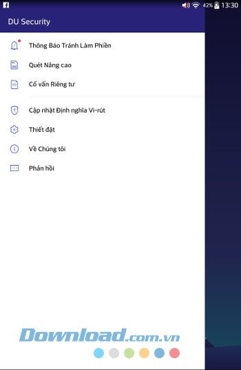 Menu ứng dụng DU Security