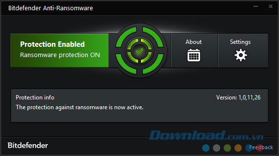 Giao diện phần mềm diệt malware Bitdefender Anti-Ransomware 