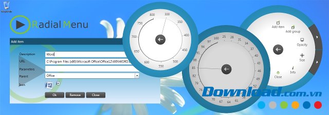 Radial Menu với giao diện truy cập tới word 