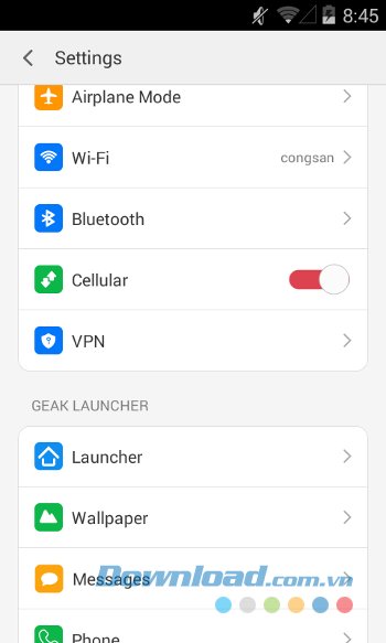 Mục cài đặt của GEAK Launcher