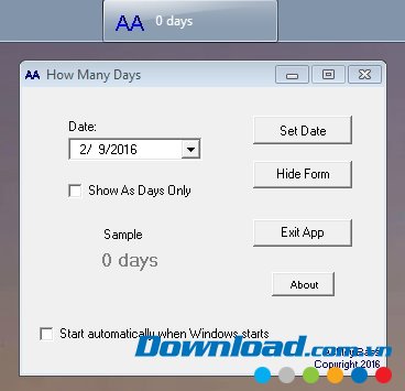 How many days với giao diện màn hình chính 