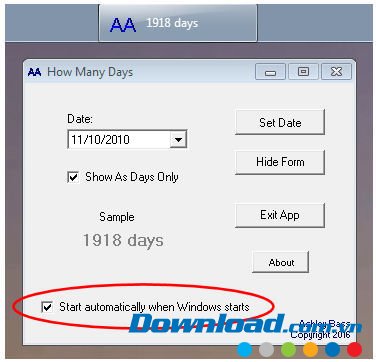How many days với giao diện tự động đếm ngày 