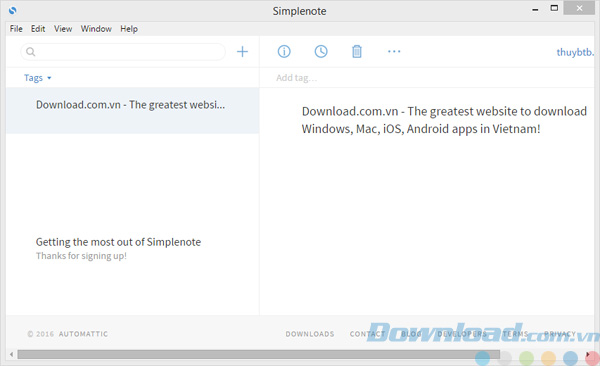 Giao diện của Simplenote
