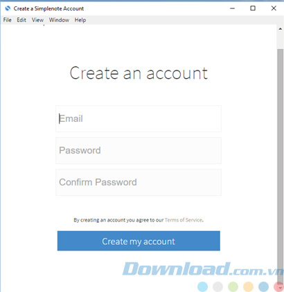 Tạo tài khoản Simplenote