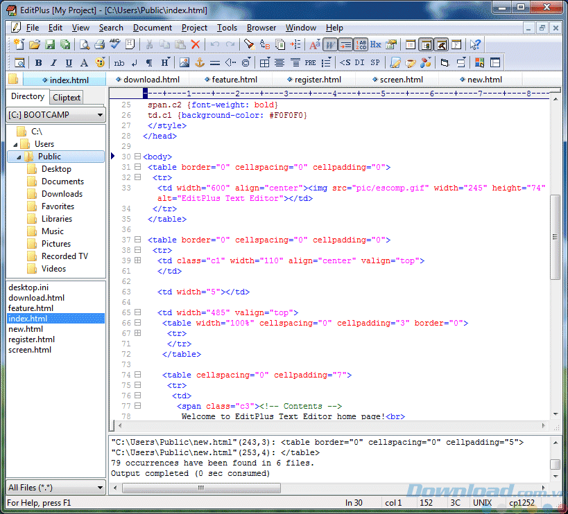 Giao diện của EditPlus