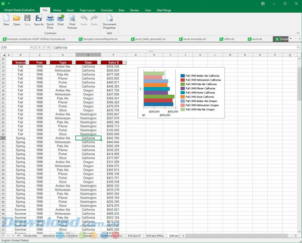 Giao diện bảng tính của Simple Office