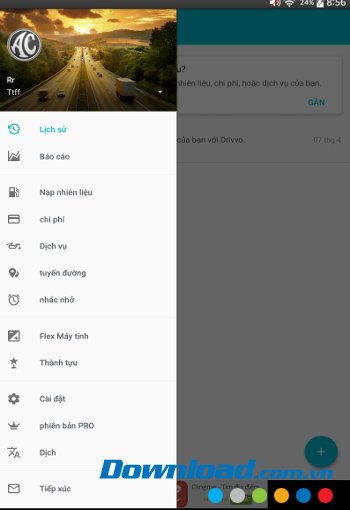 Drivvon với giao diện danh sách tính năng 