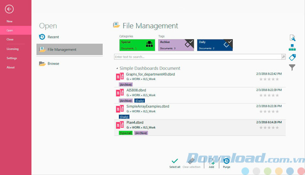 Menu quản lý file của Simple Dashboards Menu quản lý file của Simple Dashboards