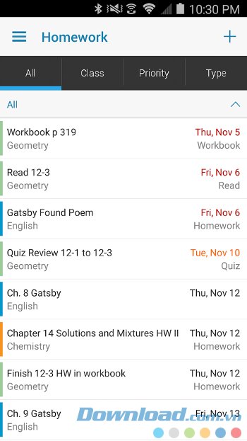 myHomework với giao diện màn hình chính 
