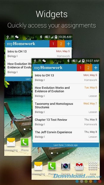 myHomework với giao diện truy cập nhanh từ Widget 