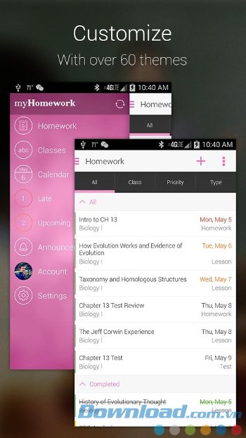 myHomework với giao diện tùy chọn 