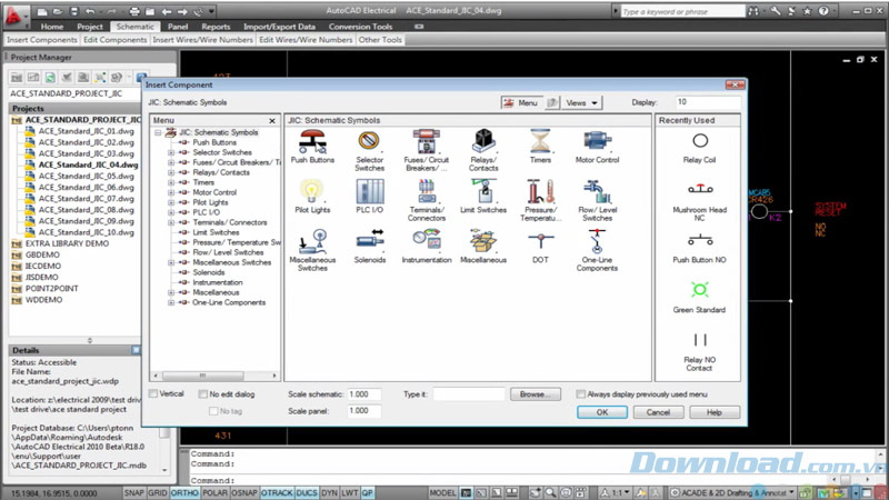Chọn các thành phần từ thư viện