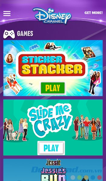 Disney Channel với giao diện chọn game 
