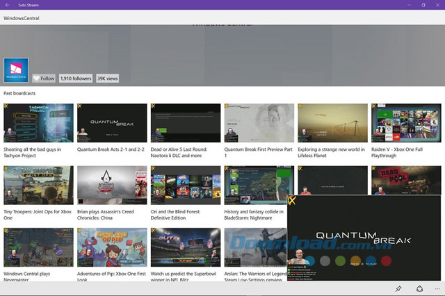 Giao diện ứng dụng Suto Stream