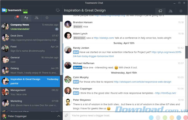 Giao diện của Teamwork Chat