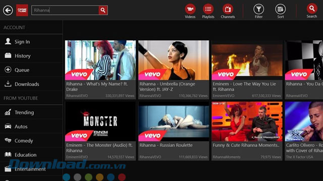 Giao diện ứng dụng PrimeTube cho Windows 8