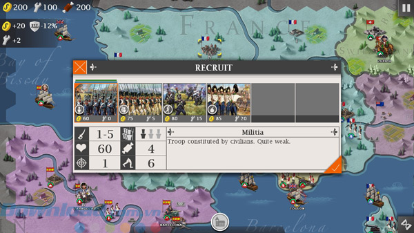 Thuê quân trong game European War 4 - Napoleon