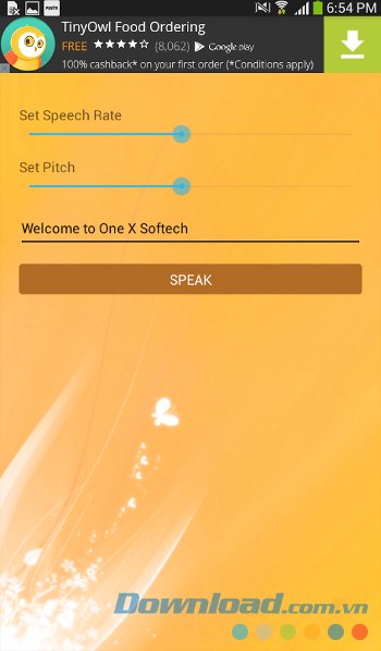 Caller Name Announcer với giao diện cài đặt âm lượng 