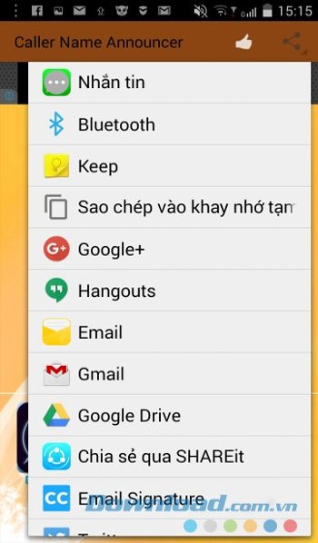 Caller Name Announcer với giao diện chia sẻ 