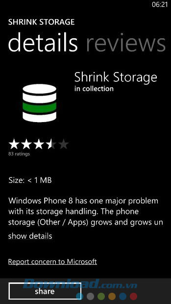 Thông tin về ứng dụng Shrink Storage