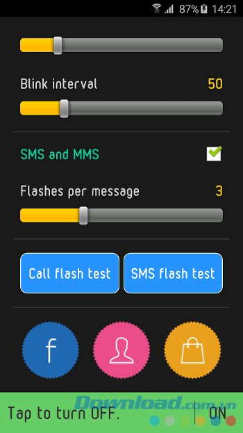 Flash On Call với giao diện điều chỉnh độ nhấp nháy cho tin nhắn 